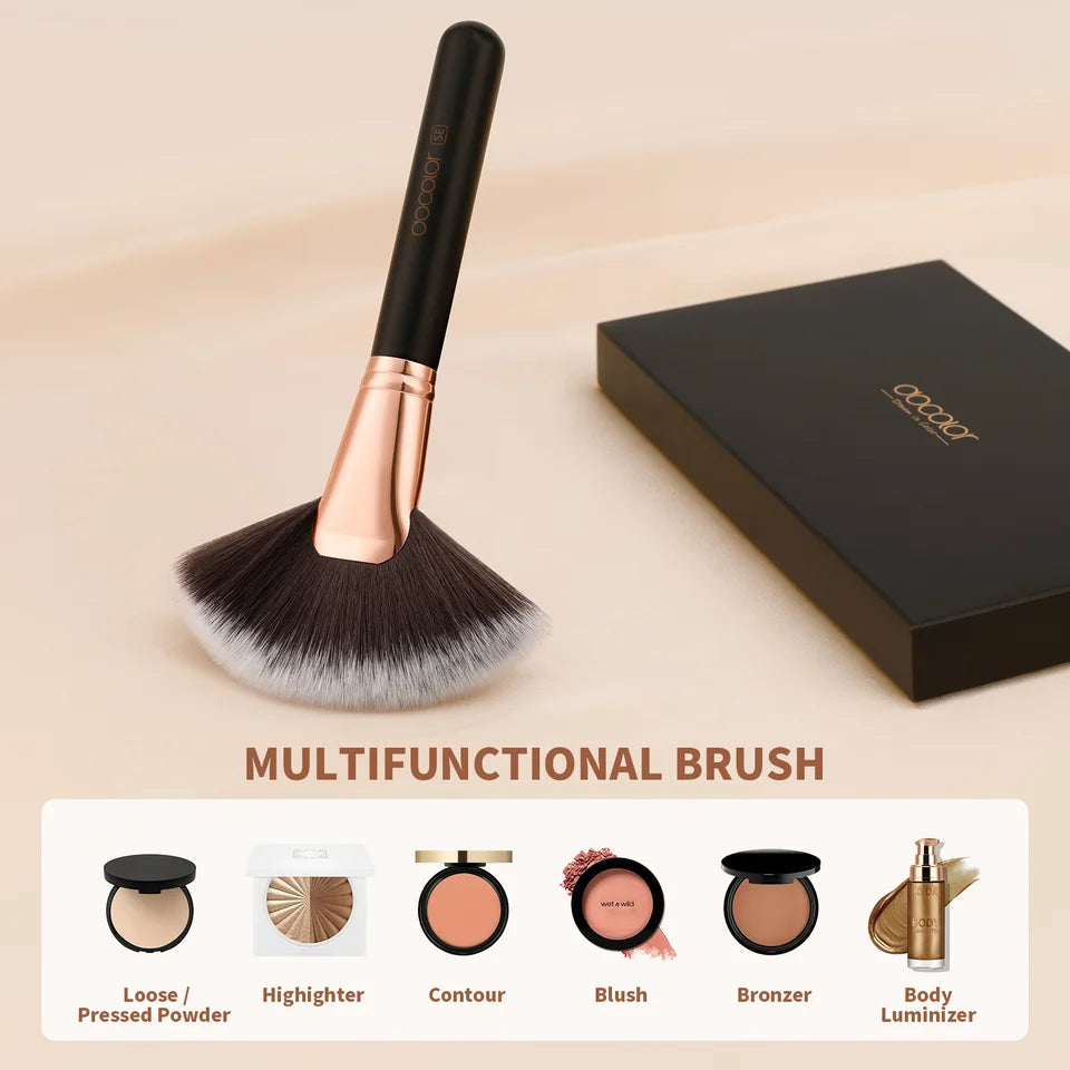 Docolor 1Pcs Soft Large Fan Makeup Brush Foundation Blusher Powder Highlighter Powder Brushes Cosmetic Professional Women Face